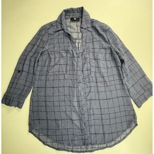 IZ Byer Women's Plaid Tunic Top Button Down 3/4 Sleeve Blouse Size‎ S